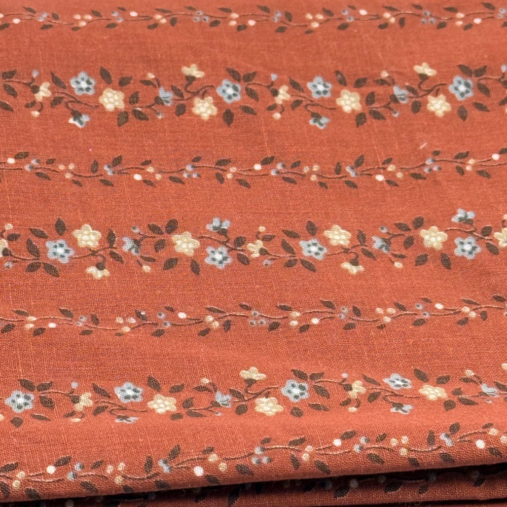 Floral Vine Cotton Fabric 1 Yard Terracotta Orange Blue Quilting Craft - Picture 3 of 3